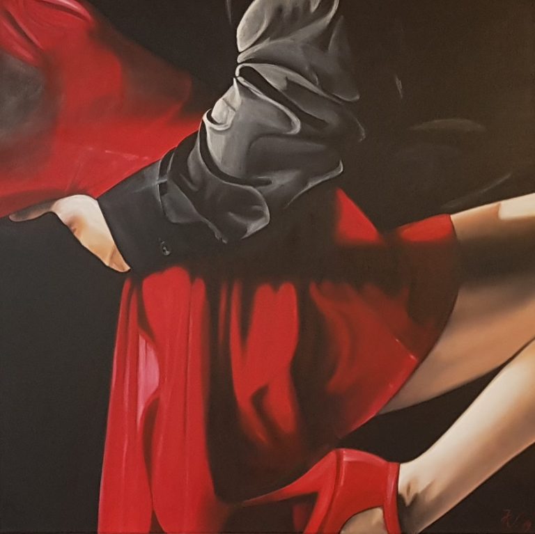 Jeannine Rücker, aus Serie "Beziehungsweise", "Tango - (gemeinsame) Leidenschaft", 2019, Acryl auf Leinwand, 80 x 80 cm, Malerei, Kunst, Acrylmalerei, Menschen